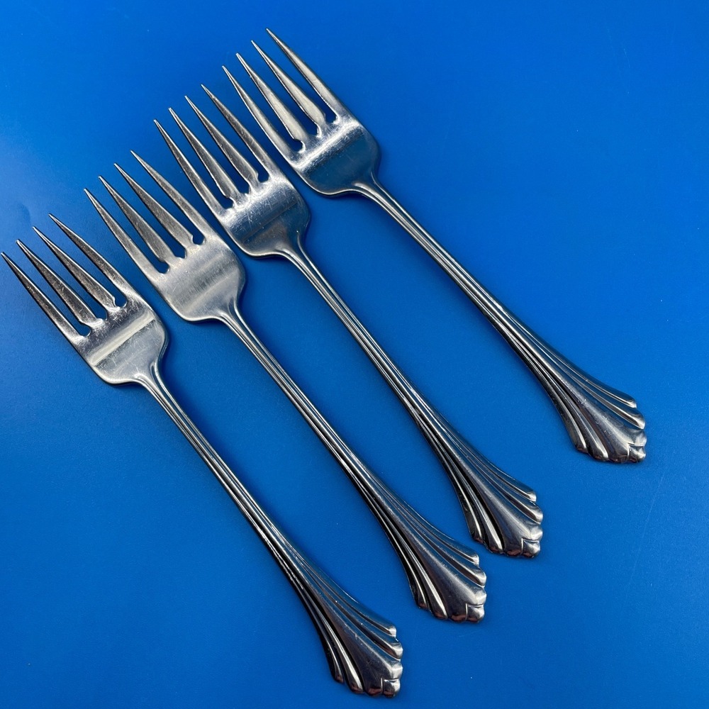 Oneida Bancroft Salad Forks Set 4 Stainless Steel Glossy Flared USA Flatware B